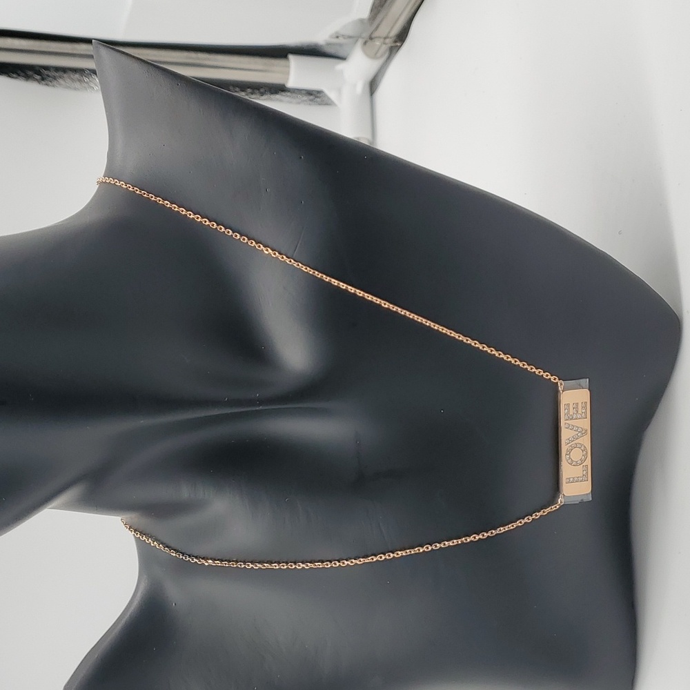NWT Michael Kors Pave "Love" Logo Necklace Rose Gold-Tone.